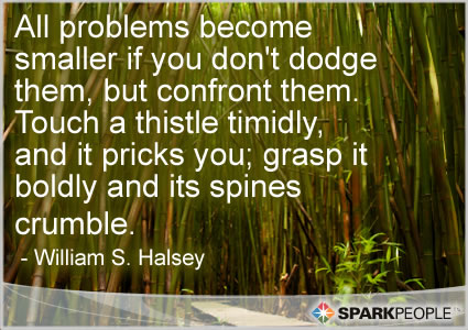 Motivational Quote - All problems become smaller if you don’t dodge them, but confront them.  Touch a thistle timidly, and it pricks you; grasp it boldly and its spines crumble.
